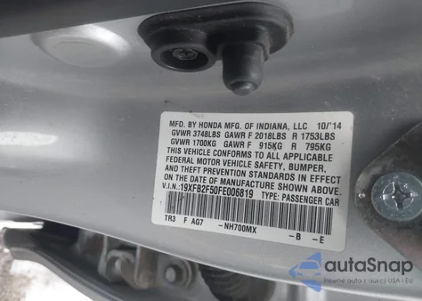 2015 Honda Civic Lx from USA, damaged, VIN 19XFB2F50FE006819